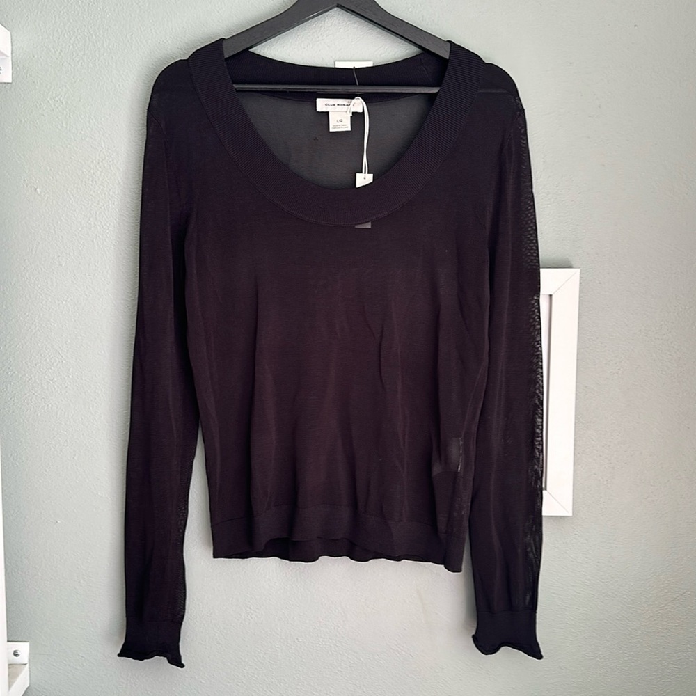 NWT Club Monaco signature scoop neck sweater, sheer black, large